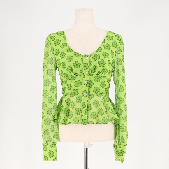 NWT THE EAST ORDER Retro Daisy Floral Peplum Blouse Lime Green Size S - Picture 1 of 9